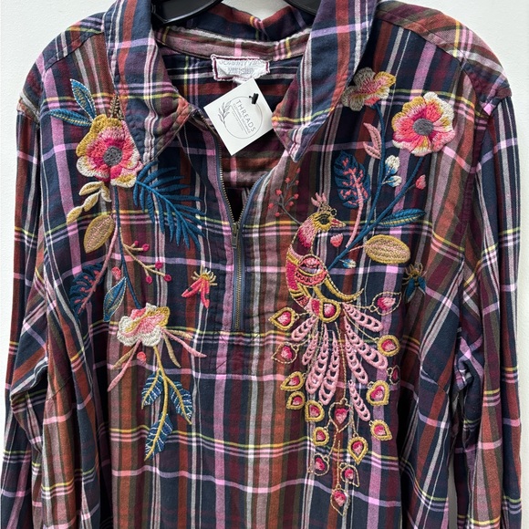 Johnny Was Shuri Plaid Embroidered Tunic - Picture 4 of 9